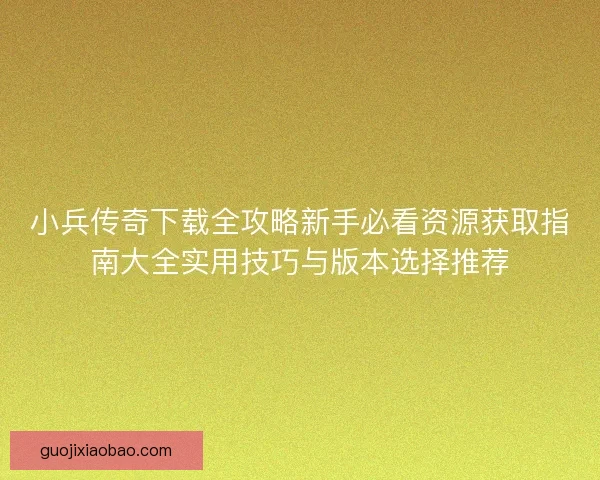 小兵传奇下载全攻略新手必看资源获取指南大全实用技巧与版本选择推荐