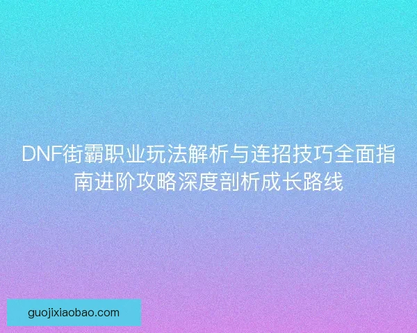 DNF街霸职业玩法解析与连招技巧全面指南进阶攻略深度剖析成长路线